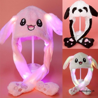 bettingyou ʚ ɞ Light Up Plush Animal Hat with Moving Ears Cartoon Bunny Panda LED Earflap Cap