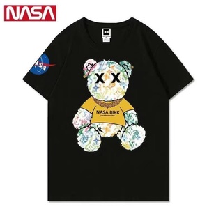 เสื้อยืดแขนสั้น พิมพ์ลายการ์ตูนหมีกราฟฟิติ แบบเรียบง่าย แฟชั่นคู่รัก