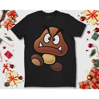 ROUNDคอลูกเรือNeckเสื้อยืด พิมพ์ลาย Super Mario goomba big face สําหรับผู้ชาย และผู้หญิง-4XL