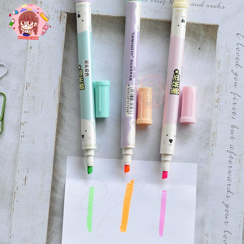 พร้อมส่ง-ปากกาเน้นข้อความ-2-หัว-ลายหมีน่ารักๆ