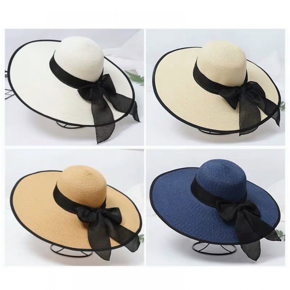 หมวกฟาง-ปีกกว้างแบบพกพาสำหรับผู้หญิง-หมวกชายหาดพับได้-sj3330
