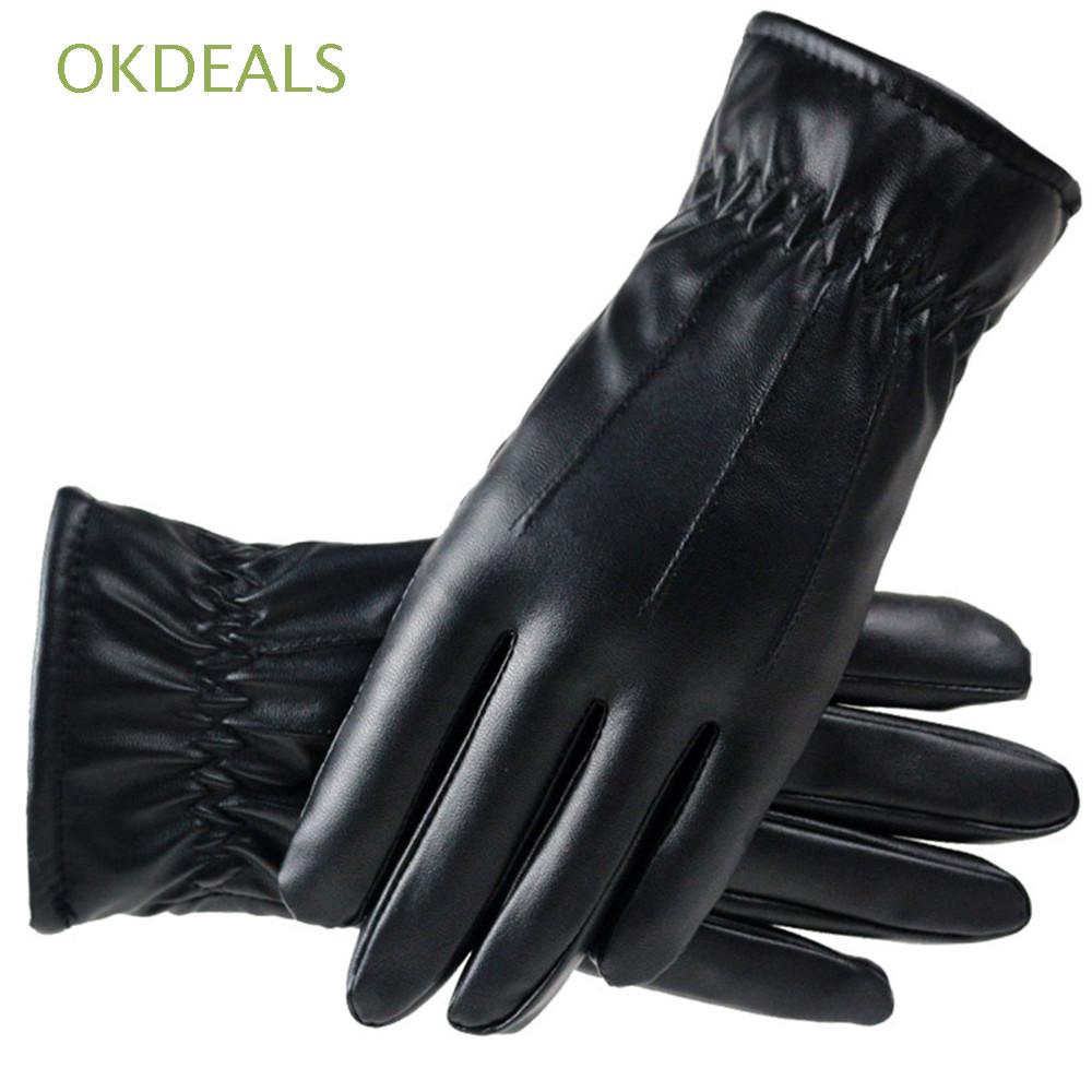 รูปภาพของOkdeals ถุงมือหนัง PU กันน้ำสีดำลองเช็คราคา