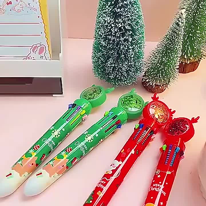 ปากกาลูกลื่นซานตาคลอสหลากสีเครื่องเขียนคริสต์มาส-10-สีสําหรับเด็ก