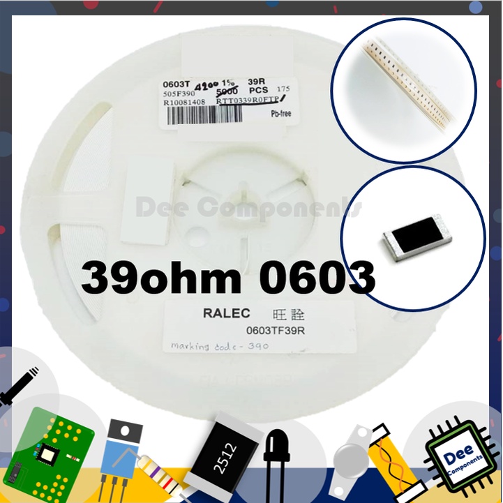 39-ohm-0603-1-100-mw-100ppm-c-rtt0339r0ftp-ralec-1-a2-4-ขายยกแพ็ค-1-แพ็ค-มี-100-ชิ้น