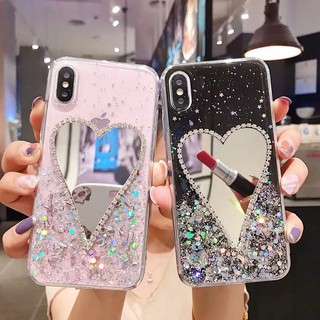 Vivo Y20 Y50 Y30 S1 V20 Pro Y17 Y15 Y12 Y11 V15 V11i Y91 Y91i Y95 Y93 Y85 V9 V5S V5 Plus Bling Heart Makeup Mirror Soft TPU Phone Case