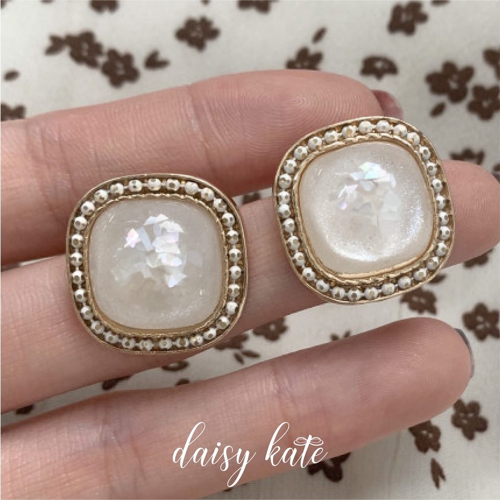 Daisy Kate ต่างหูคลาสสิกสี่เหลี่ยมมน ต่างหูแฟชั่น ก้านเงิน S925