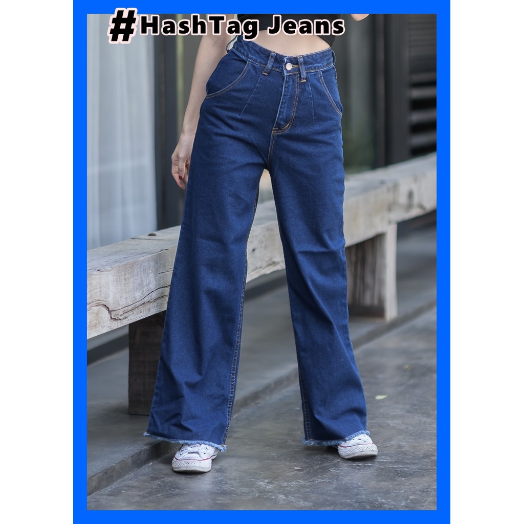 hashtag-jeans-กางเกงยีนส์ขายาว-วินเทจ-ขาบานกระเป๋าไข่-ฟอกไบโอเข้ม-กางเกงยีนส์ผู้หญิง-has9222