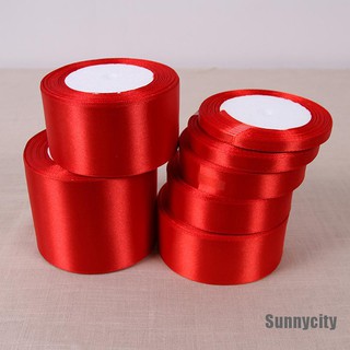 [Sunnycity] ริบบิ้นผ้าไหมซาติน สีแดง 25 หลา สําหรับตกแต่งงานแต่งงาน ห่อของขวัญคริสต์มาส ปีใหม่