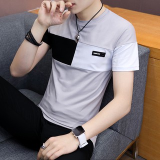 ฤดูร้อนแขนสั้นTเสื้อผู้ชายวัยรุ่นเย็นเกาหลีสลิมแขนสั้นเสื้อยืดขนาดเล็ก bottoming แนวโน้มสองชิ้นหล่อ