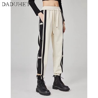 DaDuHey🔥 Mens Autumn Track Pants Stitching Side Striped Pants High Street Drawstring Loose Large Size Casual Street Sweatpants Ankle Banded Pants