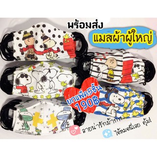 พร้อมส่งในไทย แมสผ้าผู้ใหญ่/แมสเด็กลายSnoopy ยกแพ็ค5ชิ้นสุดคุ้ม ใส่เป็นคู่กับลูกได้เลยจ้าา