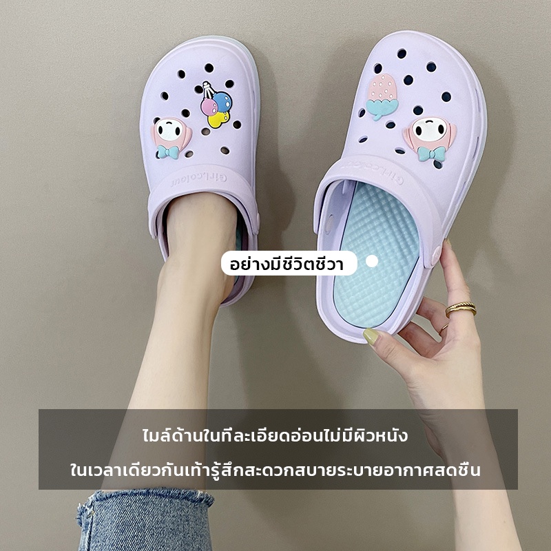 พร้อมส่ง-รองเท้าแตะหัวโต-เมโลดี้-ใส่ได้-2แบบ-รองเท้าหัวโตผู้หญิงยางนิ่มแบบสวมรัดส้น