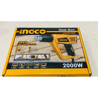 ปืนเป่าลมร้อน / เครื่องเป่าลมร้อน ไดร์เป่าลม 2,000วัตต์ INGCO รุ่น HEAT GUN 2000W HG20008 มีอุปกรณ์เสริม 5 ชิ้น