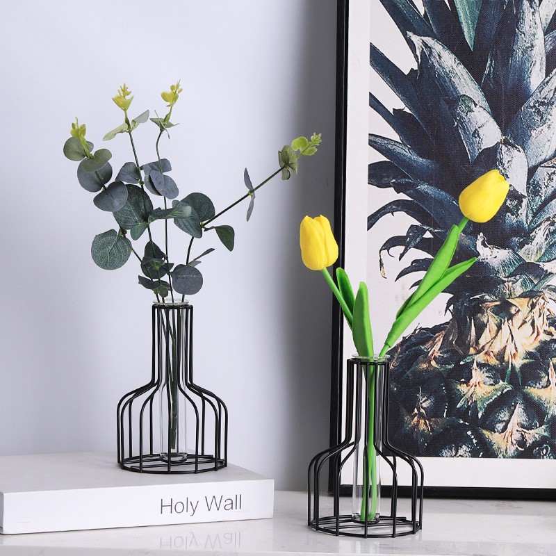 ภาพสินค้าแจกันตกแต่งห้องนั่งเล่นโต๊ะตกแต่งดอกไม้แห้งดอกไม้ใส่ไฮโดรโปนิหัว Tube Vase Planter Iron glass test tube vase Nordic styl จากร้าน lifeisamaze บน Shopee ภาพที่ 1
