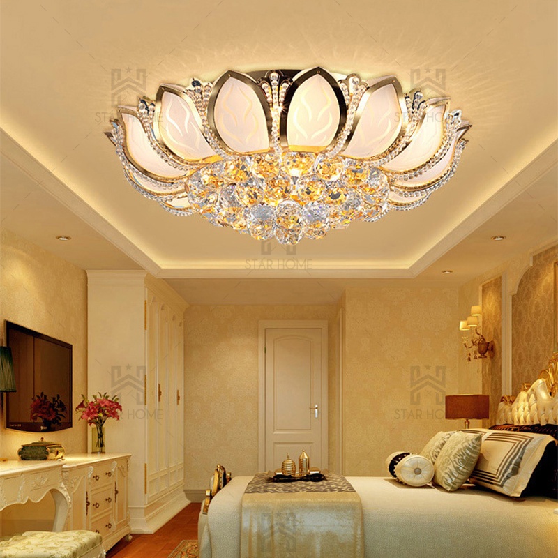 โคมไฟเพดานดอกบัวคริสตัล-หัวโรแมนติกและอบอุ่นห้องนั่งเล่นห้องรับประทานอาหารทางเข้าห้องโถงห้องนอนห้องประชุมแสง