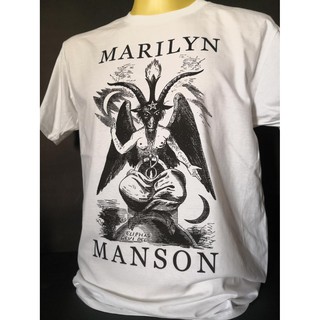 เสื้อยืดผ้าฝ้ายพิมพ์ลายเสื้อวงนำเข้า Marilyn Manson Baphomet Bigger Than Satan Industrial Metal Industrial Rock Alternat