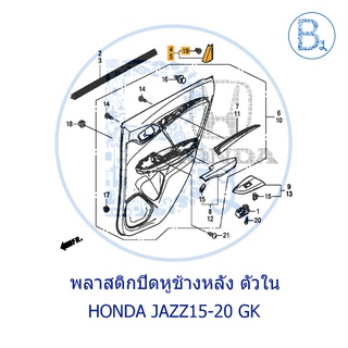 **อะไหล่แท้** พลาสติกสามเหลี่ยมหูช้างปิดโครงประตูหลัง ตัวใน HONDA JAZZ15-20 GK