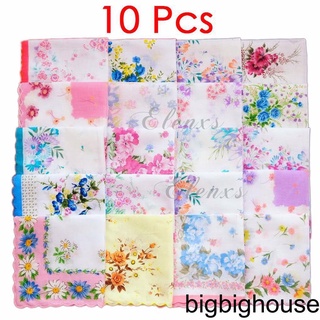 [Biho] 10x Lady Child Cotton Flower Vintage Handkerchiefs Quadrate Hankies 30x30cm