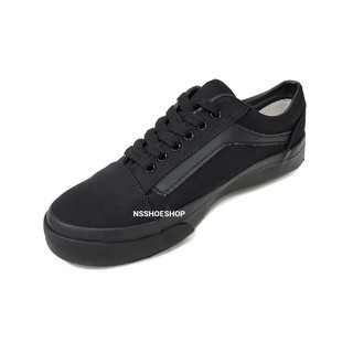 สินค้า รองเท้าผ้าใบสีดำ Pando by Leo ลีโอ E8 ทรงแวนส์ 37-45 สีดำล้วน รองเท้าผ้าใบ