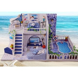 โมเดลบ้าน Santorini พร้อมส่งทันที บ้านจิ๋วริมทะเล บ้านจิ๋ว บ้านตุ๊กตา DIY บ้านริมทะเล ซานโตรินี มีฝาครอบ+กล่องดนตรี