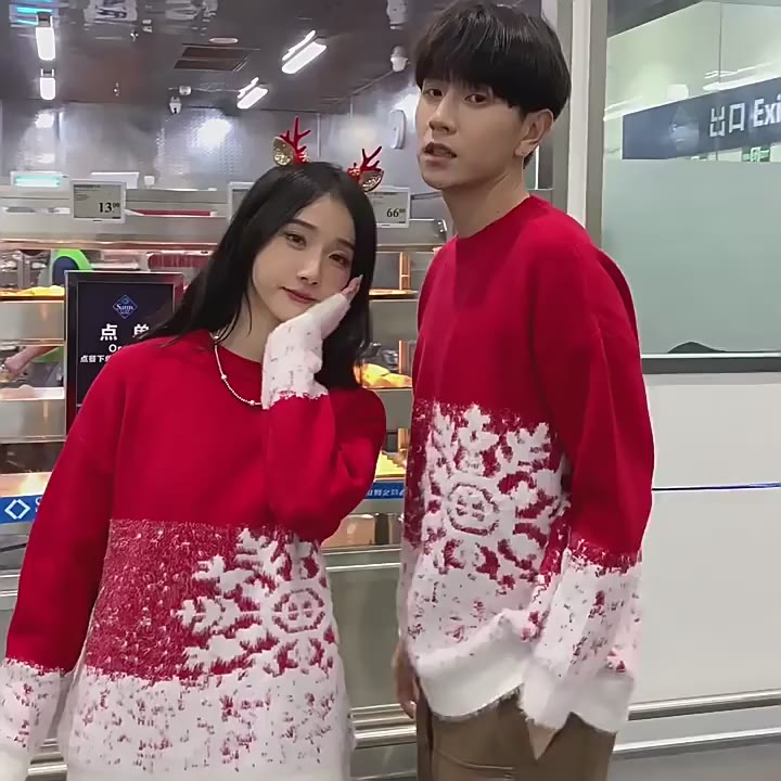 asrv-ชุดคู่ฤดูใบไม้ร่วงและฤดูหนาวเสื้อสเวตเตอร์คริสต์มาสหนาขึ้นสำหรับผู้ชายและผู้หญิงความรู้สึกการออกแบบลมขี้เกียจหลวม