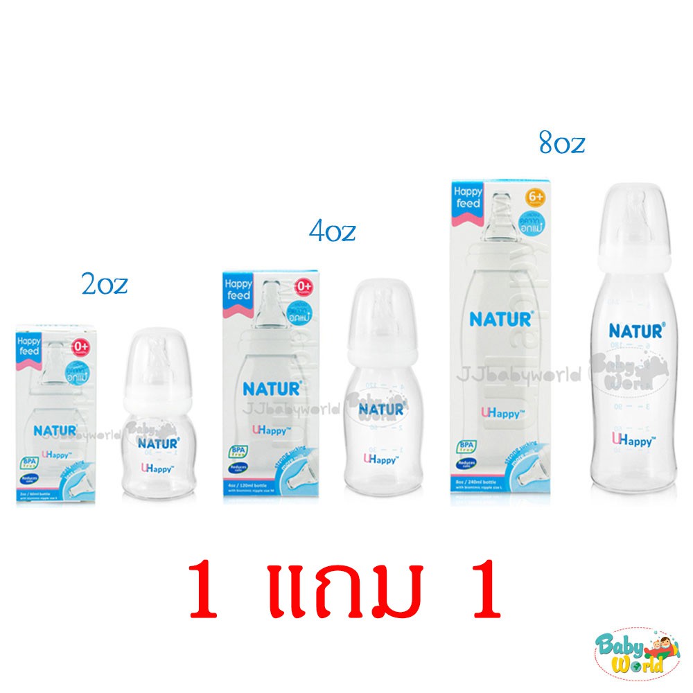 ภาพหน้าปกสินค้า1 แถม 1 ขวดนม Natur Uhappy smooth คอแคบ 2 / 4 / 8 ออนซ์ จุกเสมือนนมแม่ ชะลอการไหลของนม จากร้าน jjbabyworld บน Shopee