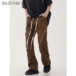 DaDuHey🔥 Autumn American Loose Zipper Overalls Fashion Brand Drawstring Straight Casual Pants