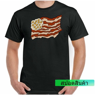 เสื้อยืด พิมพ์ลายธงชาติฮิปสเตอร์ Bacon Us Fun & Eggs Stars And Stripes ราคาถูก