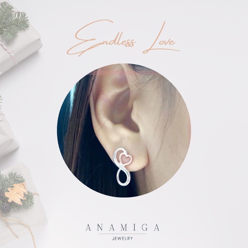 endless-love-earrings-ต่างหูเงิน-ชุบทองคำขาว-ชุบโรสโกลด์