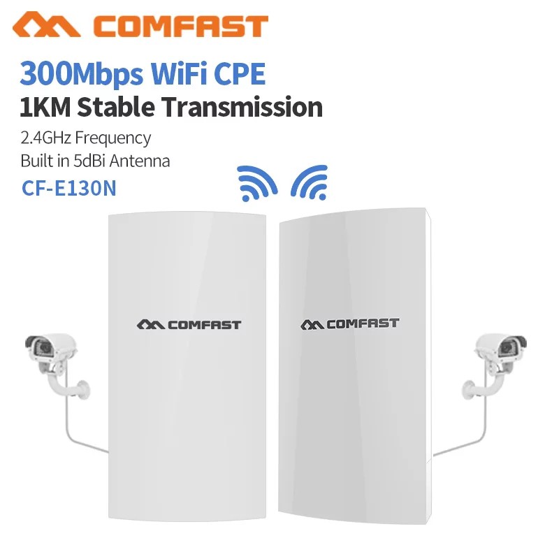 comfast1kmระยะการส่ง-300-mbps-2-4-กิกะเฮิร์ตซ์กลางแจ้งมินิไร้สาย-ap-สะพาน-wifi-cpe-จุดเชื่อมต่อ-5dbi-เสาอากาศ-e130n