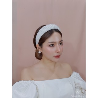 ⭐ที่คาดผมแฟชั่น ประดับด้วยลูกปัดแบบร้อยเอ็นไม่ใช่ติดกาว วิบวับ รุ่นตัวเรือนหนา กว้าง 4.3 cm.