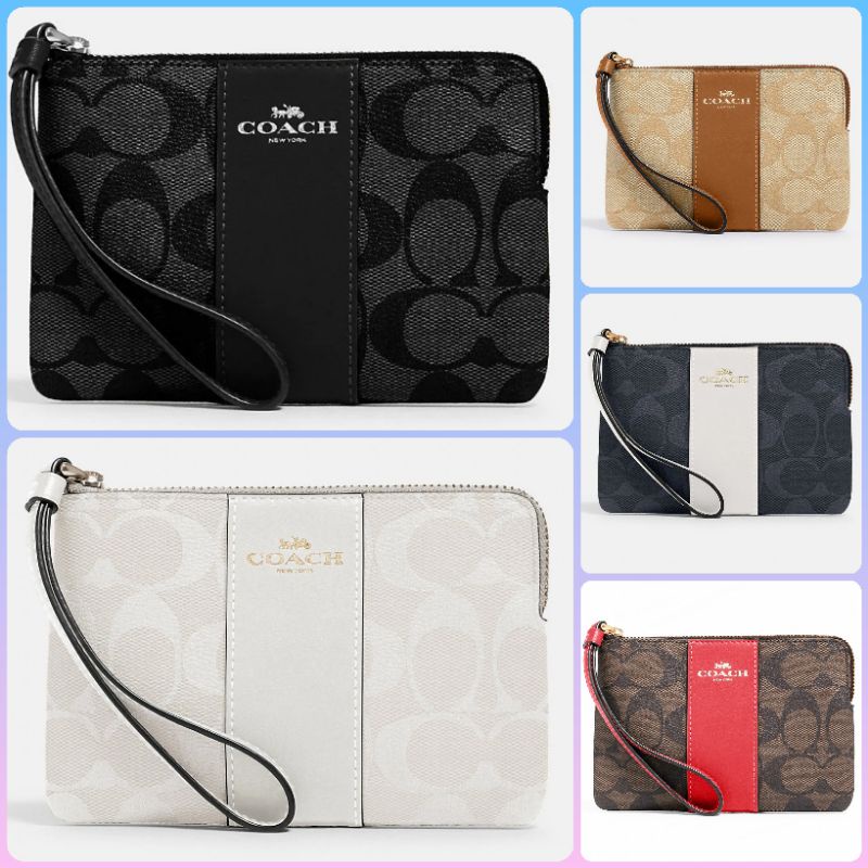 coach-กระเป๋าสตางค์-คล้องมือ-coach-corner-zip-wristlet-in-signature-canvas-ของแท้-100