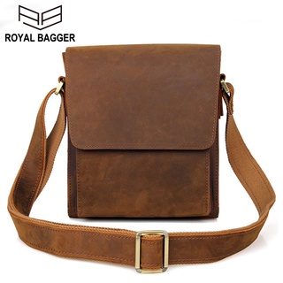 ROYAL BAGGER New Retro ยุโรป Crazy Horse หนังผู้ชาย Messenger Bag ธุรกิจ Casual Sling Shoulder Bag หนังแท้