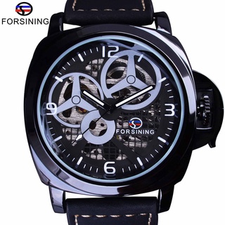 Forsining Full Black Skeleton Case Windmill Designer Suede Strap Military Watch Men Watch Top Brand Luxury Automatic Wri