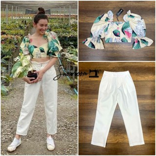 Showroom Brand: Tropical Co ord set เซ็ตเสื้อครอป+กางเกงสีขาว