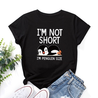【100% cotton】เสื้อยืดแขนสั้น ผ้าฝ้าย พิมพ์ลายกราฟฟิค เพนกวินน่ารัก สําหรับผู้หญิง