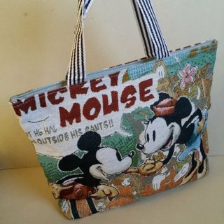 กระเป๋าสะพายไหล่ กระเป๋าผ้าทอ ลาย Mickey mouse มิกกี้เม้าส์ ขนาดกระเป๋าคะ 17.5x13 นิ้ว
