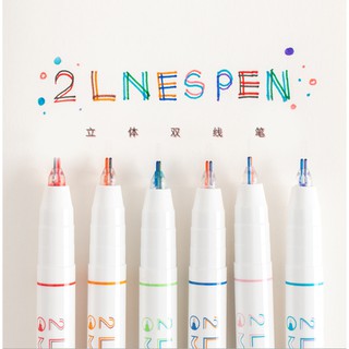 ปากกา 2หัว เขียนออกมามี2เส้น (2 Lines Pen ) สุดคุ้ม 1แพ๊คได้6แท่ง สีสวย เขียนลื่น