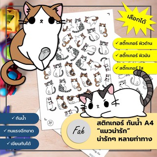 Sticker,สติ๊กเกอร์,แมว,น่ารัก,A4,ไดคัท,Die cut,กันน้ำ,เขียนได้,หลายสี,DIY,สีสวย,น่ารัก,ตกแต่ง,Cat,การ์ตูน,Animal,Cartoon