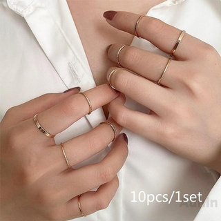 [Adkin] ใหม่ของเกาหลีใต้บุคลิกภาพที่เรียบง่ายชุดสิบชิ้นแหวนแหวนนิ้วบางชุด 10 ชิ้นร่วมแหวนนิ้วชี้ตกแต่งหญิง 401