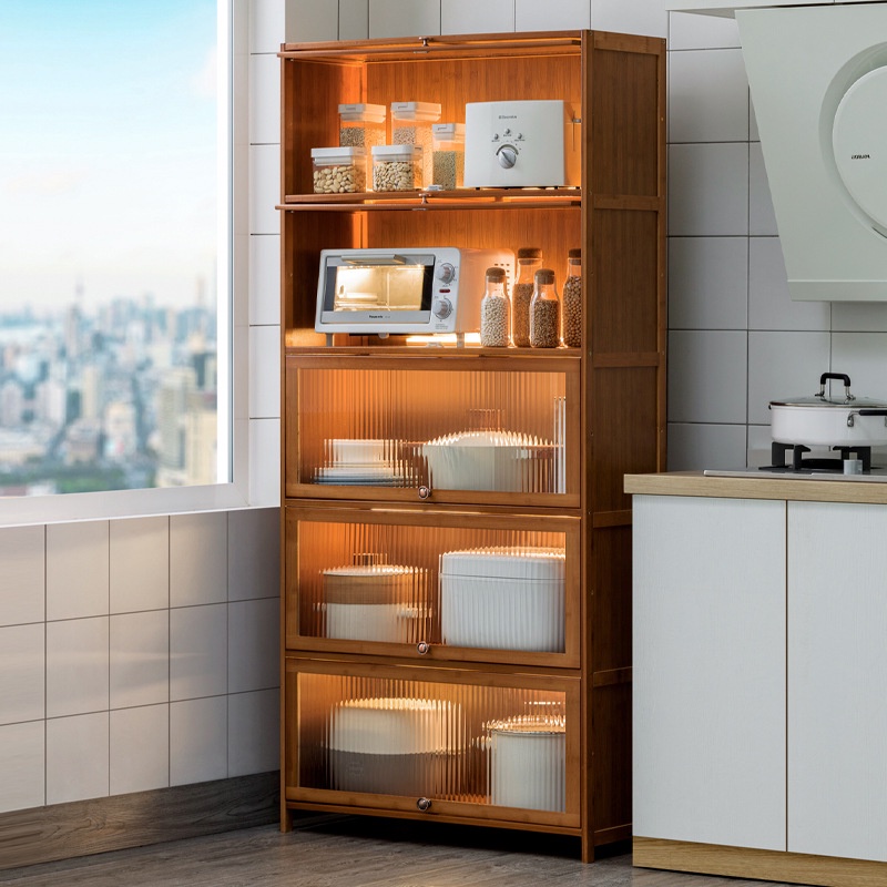 ตู้ไม้วางของ-bamboo-cabinet-shelves-multifunction-with-glass-doors