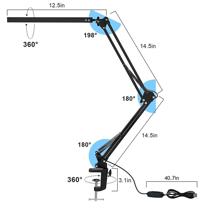 โคมไฟตั้งโต๊ะ-led-พร้อมหนีบแขนสามารถปรับได้สําหรับสํานักงาน-สีดํา