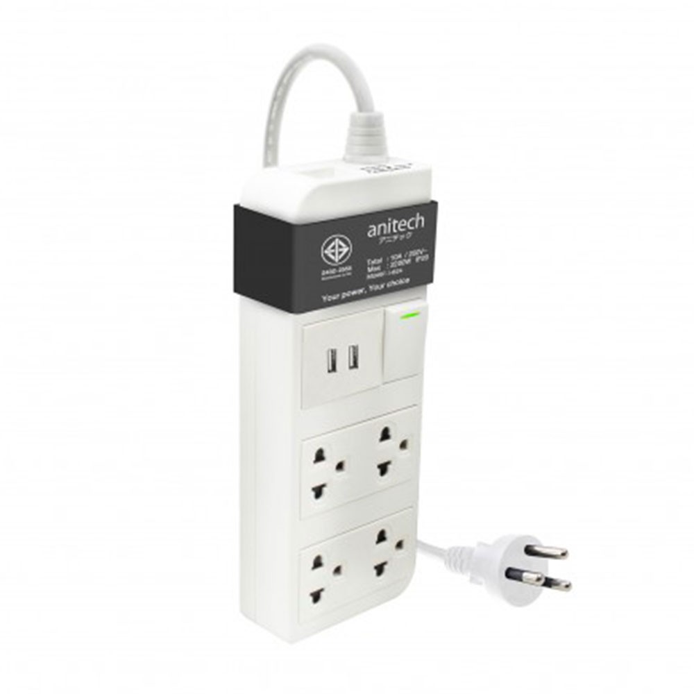 ปลั๊กไฟ-4ช่อง-2usb-1สวิตช์-สายยาว-3เมตร-anitech-h624-tis-standard-power-strip