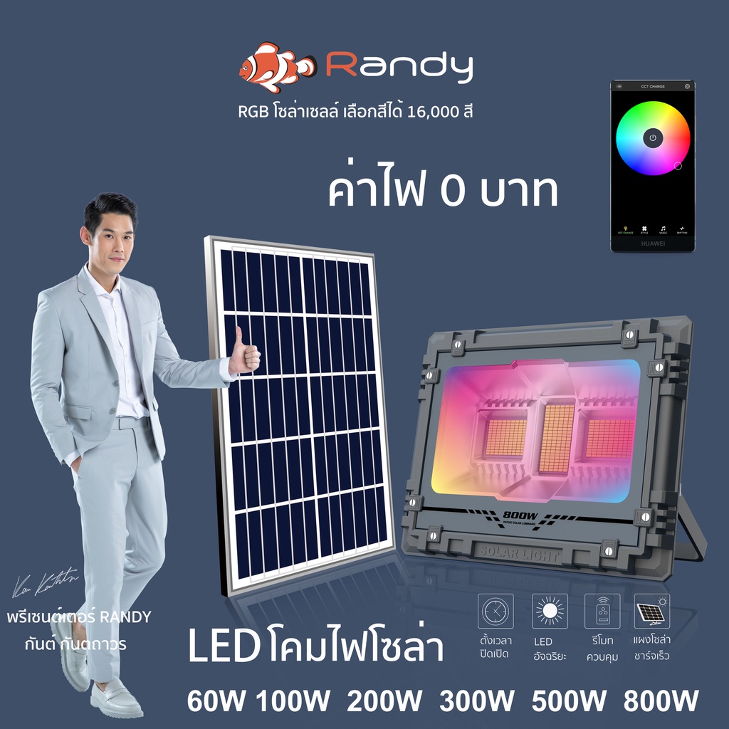 ภาพหน้าปกสินค้าRANDY สปอร์ตไลท์ Sportlight Spectrum โคมไฟ LED โซล่าเซลล์ แสงขาว แสงรวม สปอร์ตไลท์ RGB จากร้าน yonghouse บน Shopee