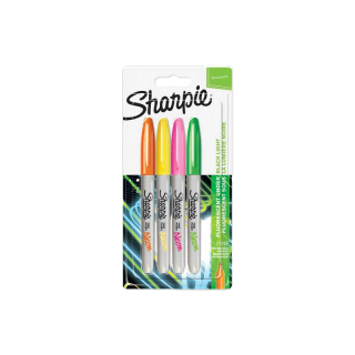 Sharpie (ชาร์ปี้) Marker Fine แพ็ค 4 ด้าม สีนีออน ปากกามาร์คเกอร์ Permanent Marker ปากกากันน้ำ ปากกาเขียนแผ่นพลาสติก