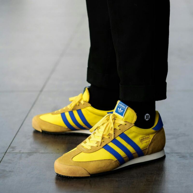 รองเท้าผ้าใบ-adidas-dragon-สีเหลืองสีฟ้า