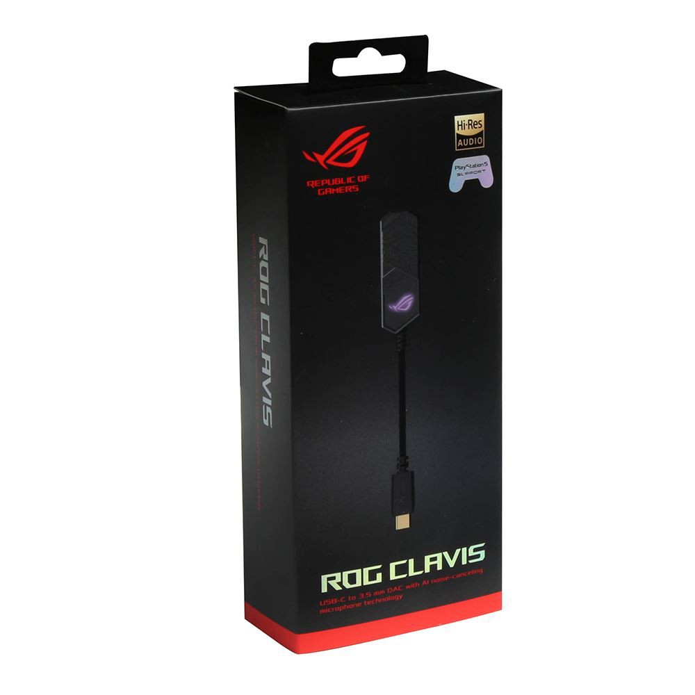 new-ยูเอสบีซาวการ์ด-asus-rog-clavis-usb-c-to-3-5mm-gaming-dac-with-ai-noise-canceling-mic-สินค้ารับประกันศูนย์-2-ปี