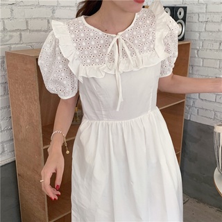 พร้อมส่ง 🌜🌞🌟 minimal lace dress C2829 เดรสยาวมินิมอล เดรสยาวแต่งลูกไม้ มี 2 สี ขาว ดำ