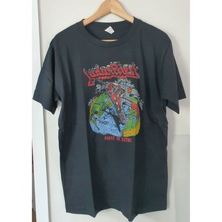 คอลูกเรือเสื้อยืดคอกลมเสื้อยืด Judas Priest T-shirtผ้าฝ้ายแท้