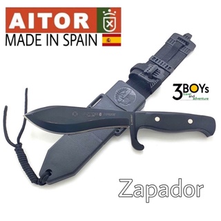 มีดสเปนแท้ Aitor รุ่น Zapador มีดใบเคลือบเซลามิคสีดำด้ามตาย Full Tang สันมีดหนา 6mm. มาพร้องซอง Kydex สีดำ ผลิต สเปน